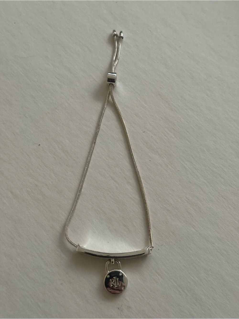 Lauren Ralph Lauren Crystal Pavé Padlock Adjustable Bolo Bracelet Silver Tone